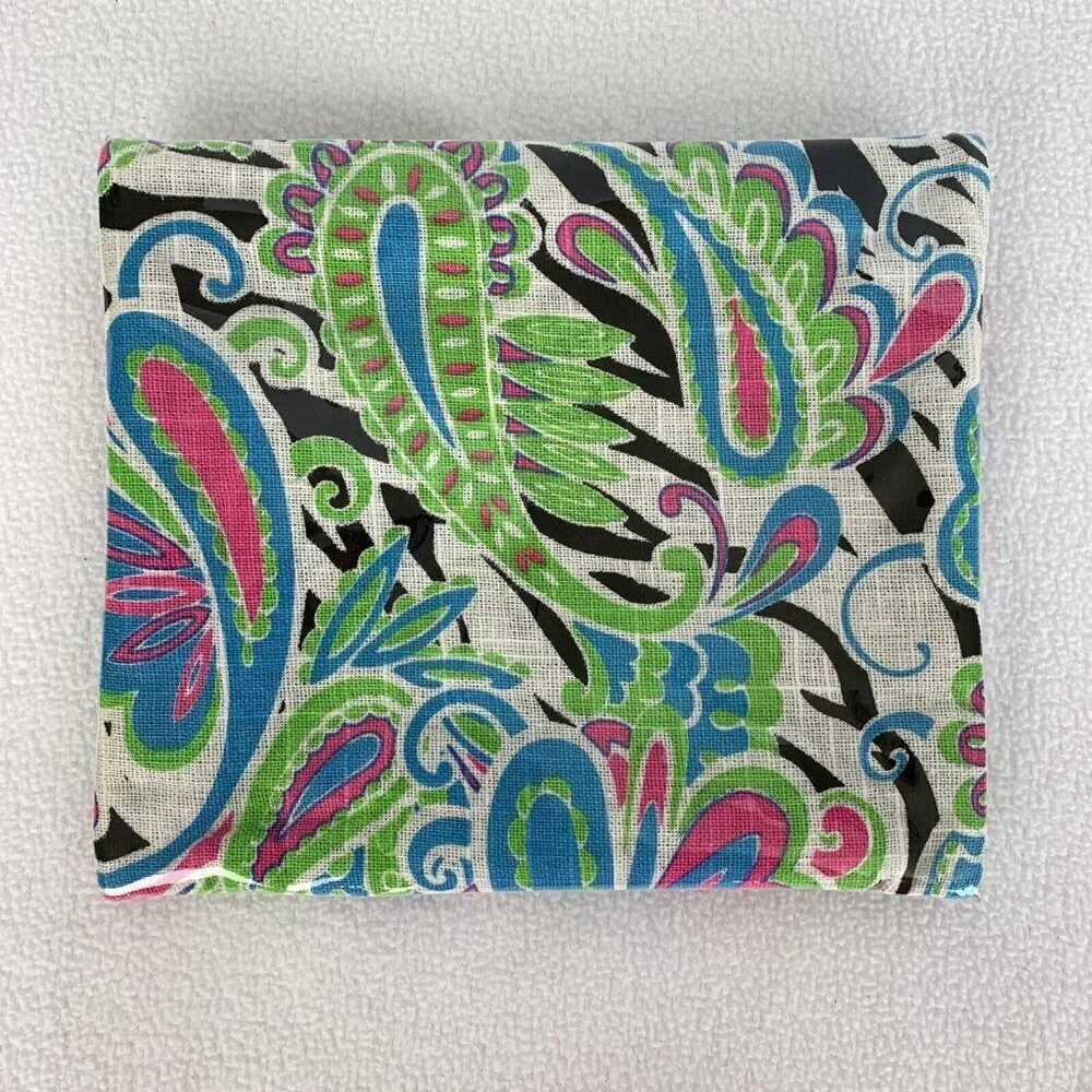 Mud Pie Waterproof Zip Case Pouch Makeup Bag Pink Green Blue Paisley 7” x 8”